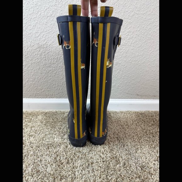 Joules Tall Navy Blue Rainboots Dogs Waterproof 2016 Heel British Gardening 39 8 - Picture 5 of 8
